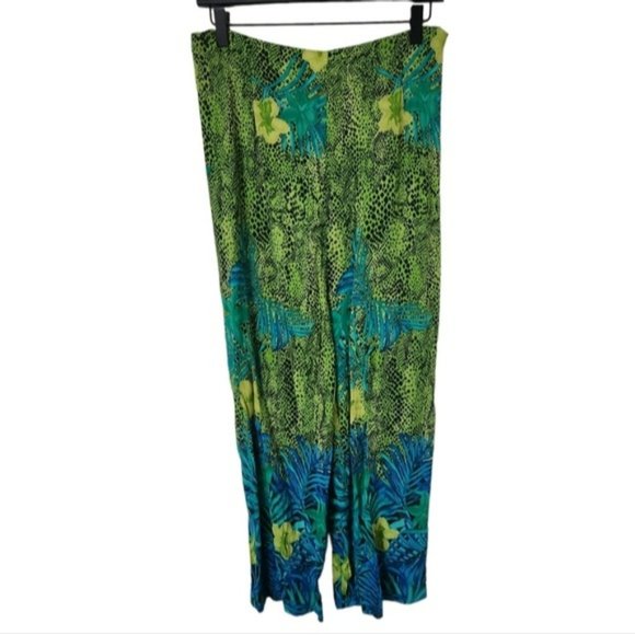 Vintage Hand Made Pants Small Green Blue Tropical Palm Tree Print - Picture 1 of 7